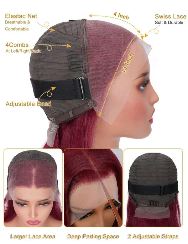 13x4 Burgundy Bob Lace Front Human hair