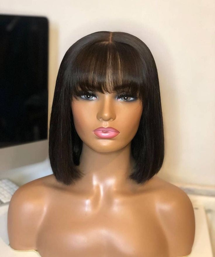 Short Bangs Bob Straight Human Wig
