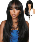 Glueless black wig with bangs