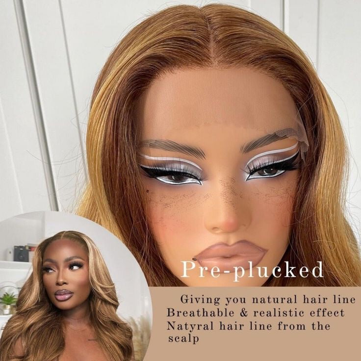 Honey Gold Body Wave Lace Front Wig human blend wig