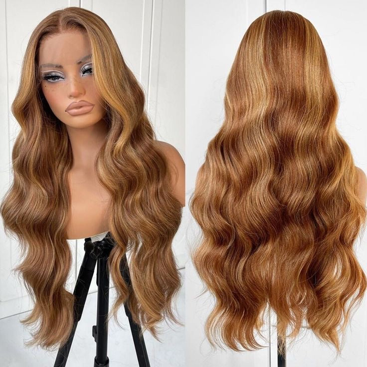 Honey Gold Body Wave Lace Front Wig human blend wig