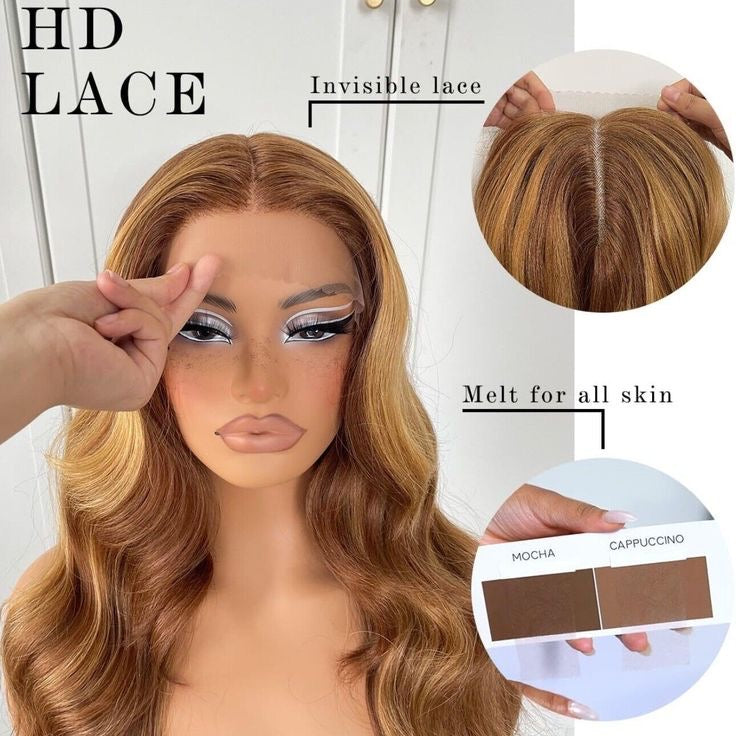 Honey Gold Body Wave Lace Front Wig human blend wig