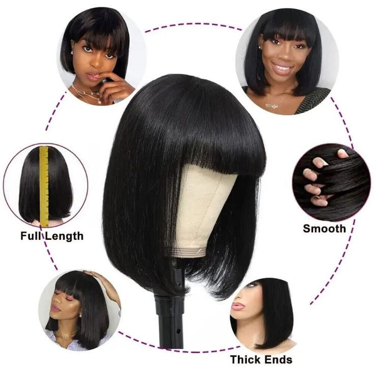 Short Bangs Bob Straight Human Wig