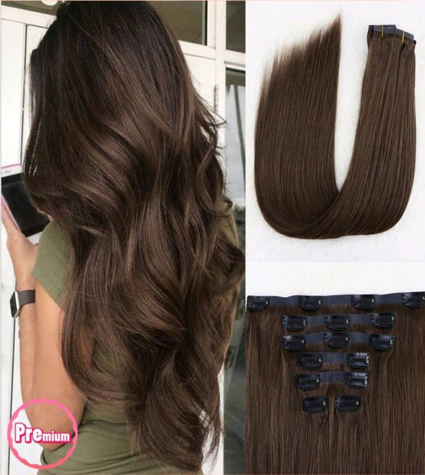 Brown Straight Clip In Extensions