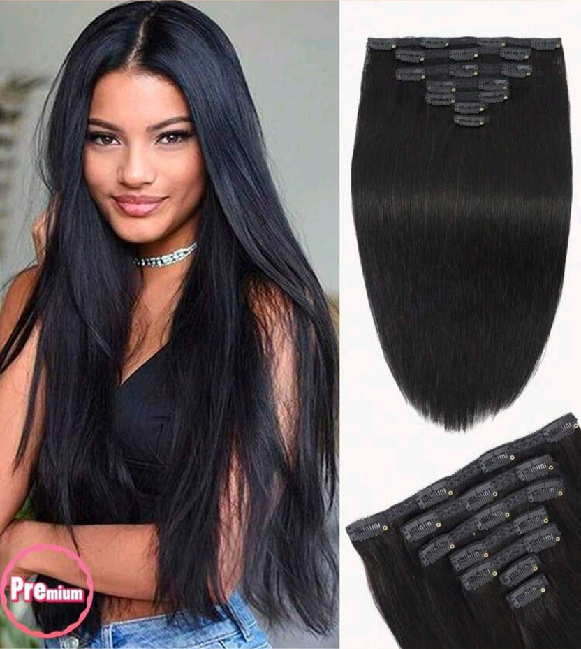 Black Straight Clip In Extensions