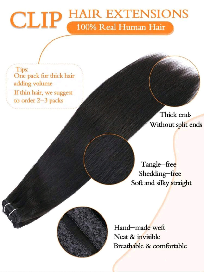 Black Straight Clip In Extensions