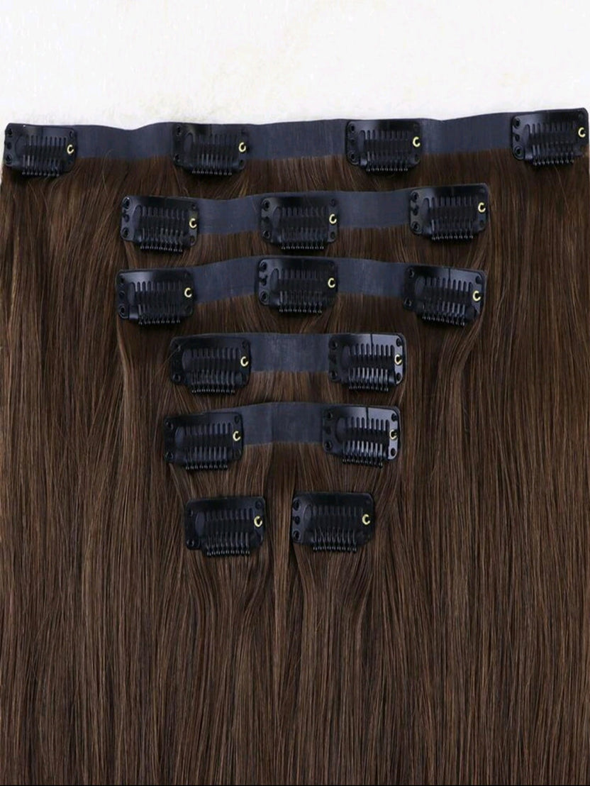 Brown Straight Clip In Extensions